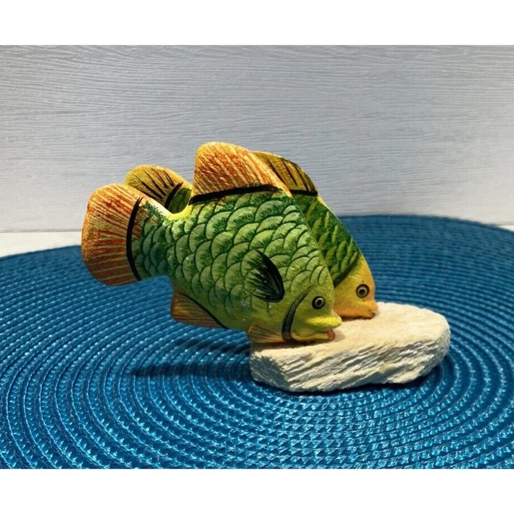 Artesania Puello Caribbean 2 Green Multicolor Tropical Fish Figurine Decor